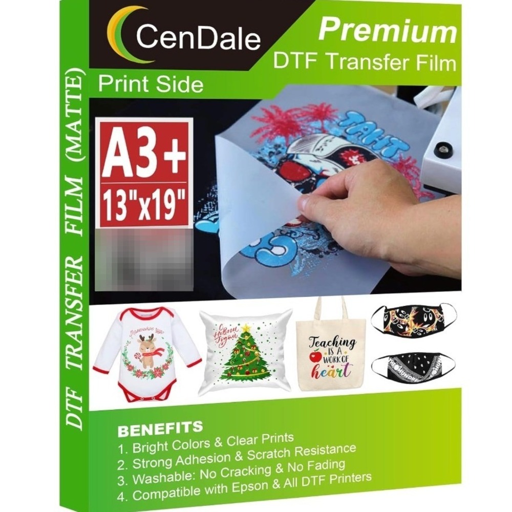 CenDale Premium DTF Transfer Film A3+13x19 Matte, 49 sheets for Epson.